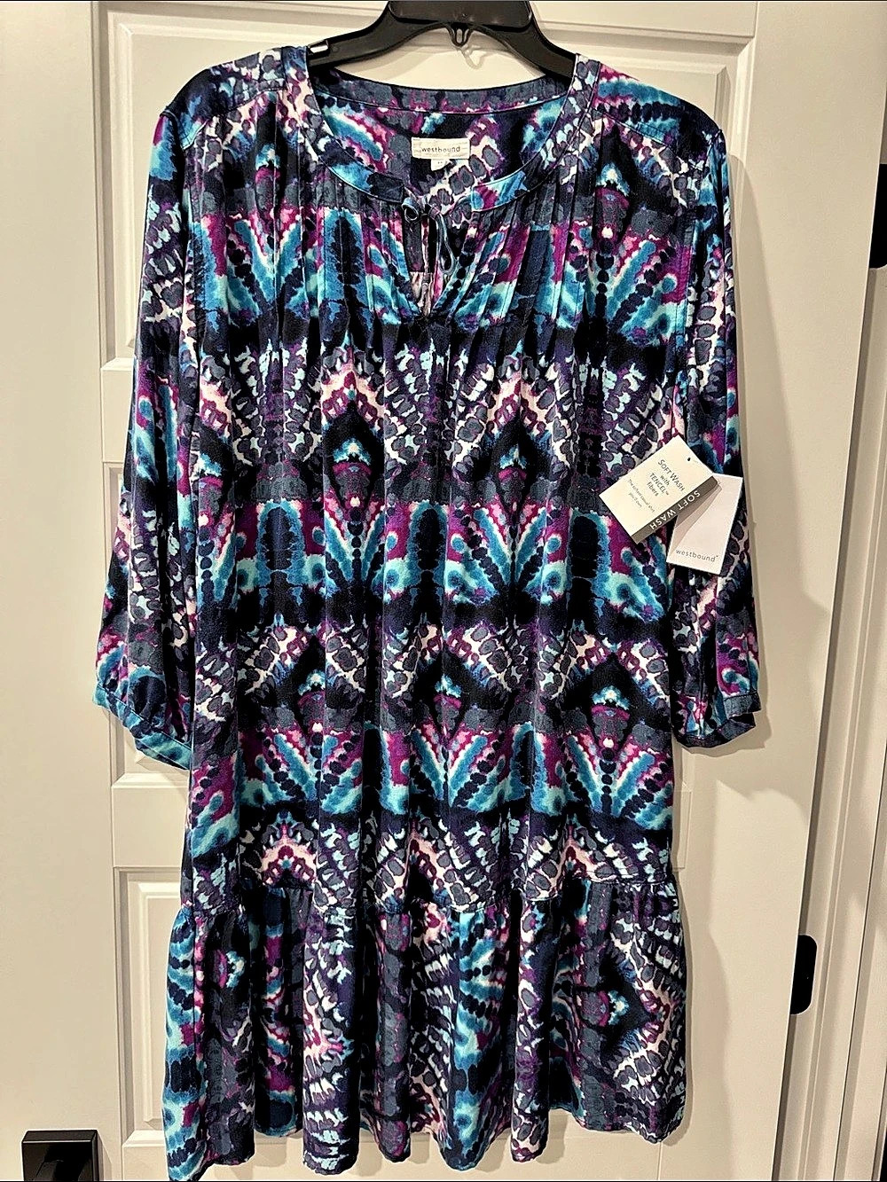 Westbound Geometric Mini Dress in Blue & Pink Size Medium